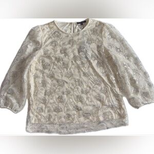 Adrianna Papell Crew Neck Beaded Floral Sequin Cream Beaded Top Lotus sequins